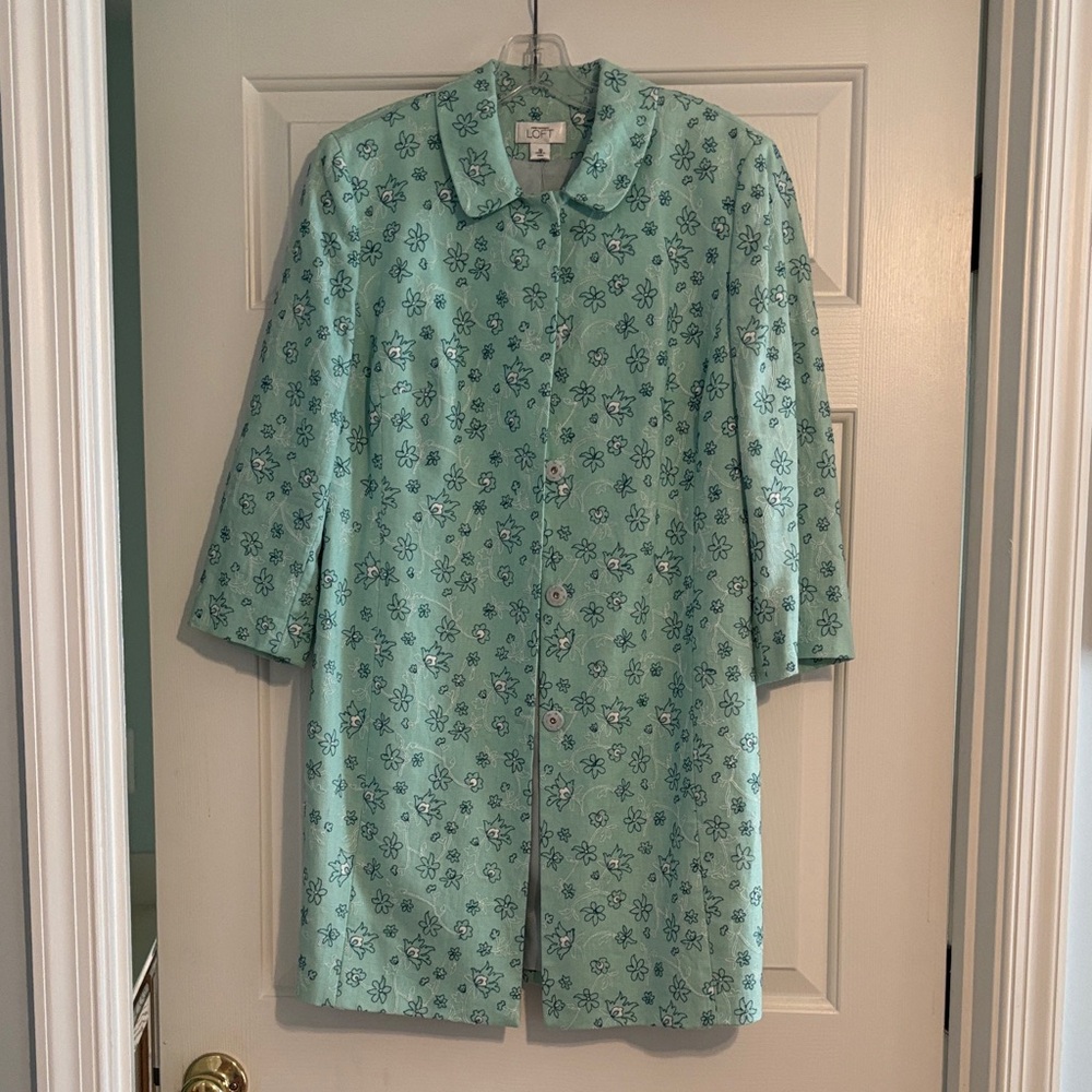 LOFT Blue Floral Embroidered Coat